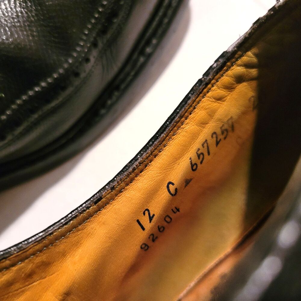 VTG 70s Florsheim Imperial Kenmoor 12 C Black Longwing Blucher Gunboat Men Shoes - Picture 9 of 16